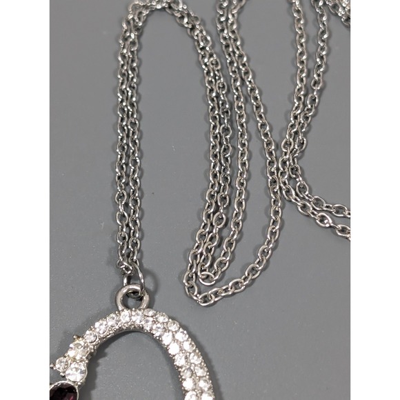 Purple Rhinestone Large Oval Pendant Long Chain Necklace Chic 38 in - Picture 5 of 9